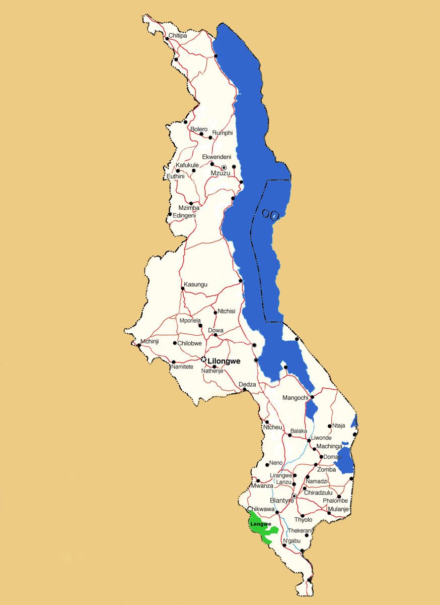 Map showing the location of Lengwe National Park